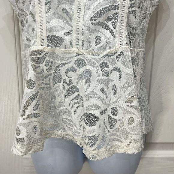Papermoon Sz Large Short Sleeve Cream Off White Peplum Lace Crochet Cut Out - Picture 5 of 11